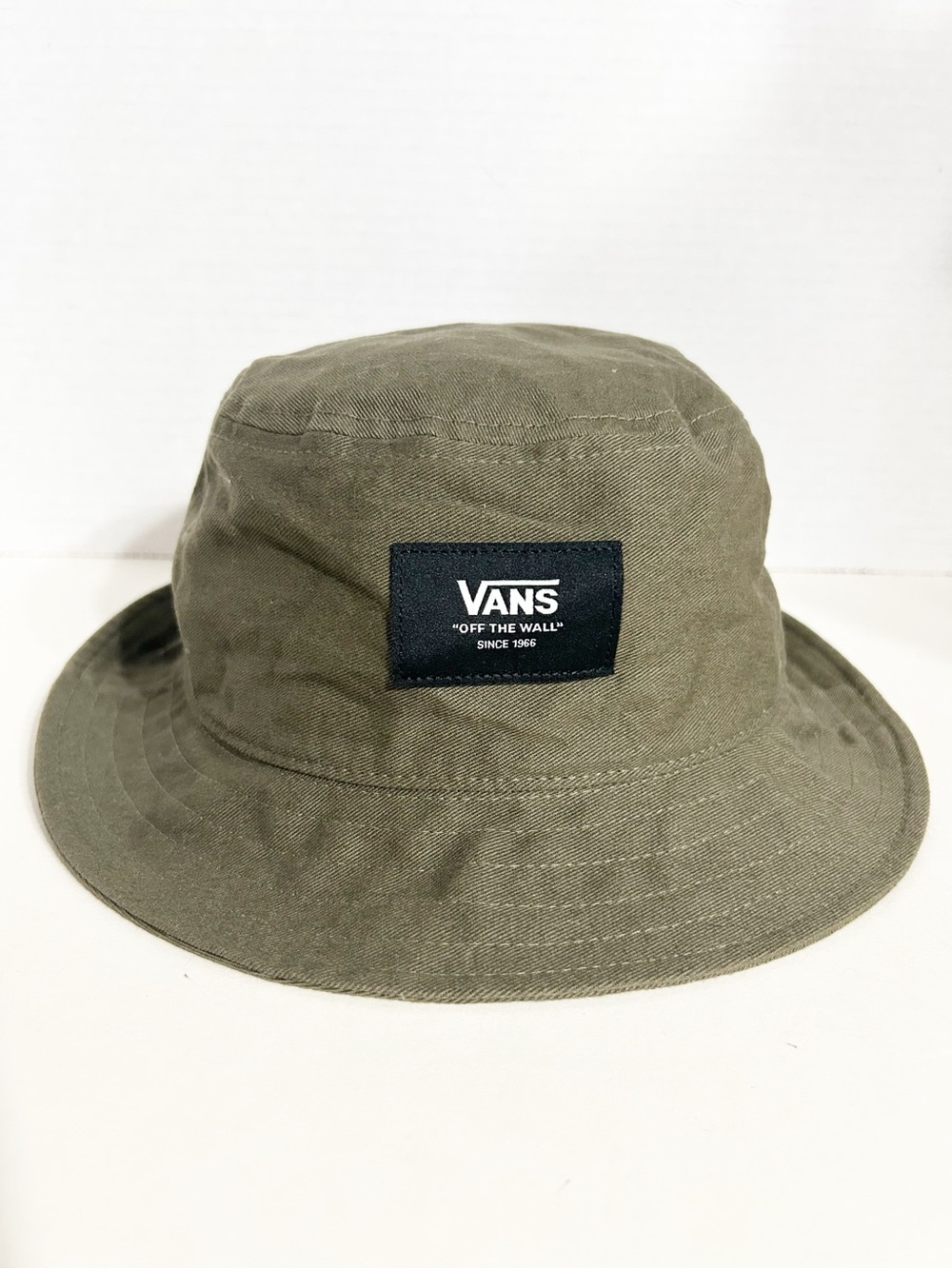 Vans Off The Wall Cotton Canvas Bucket Hat Olive Green Wide Brim Sun Protection